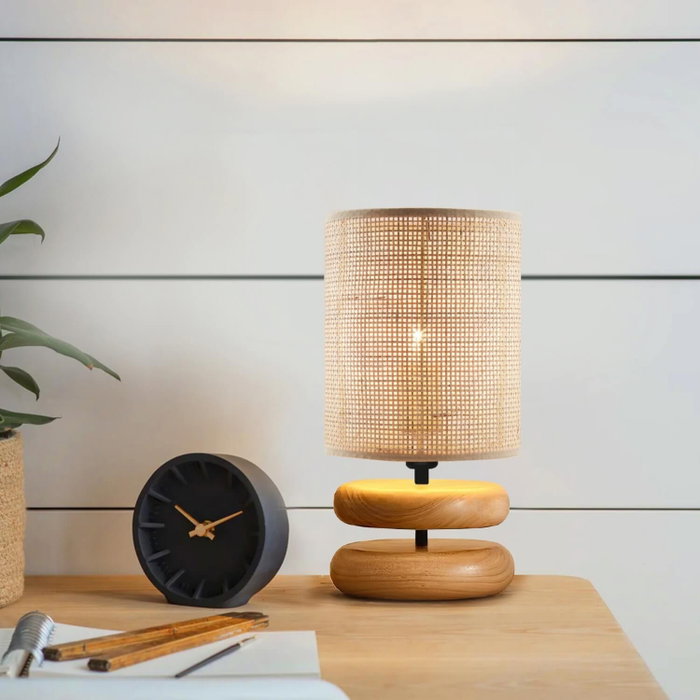 Opviq Lámpara de Mesa de Madera y Bambú Beige Opviq Lámpara de Mesa de Madera y Bambú Beige